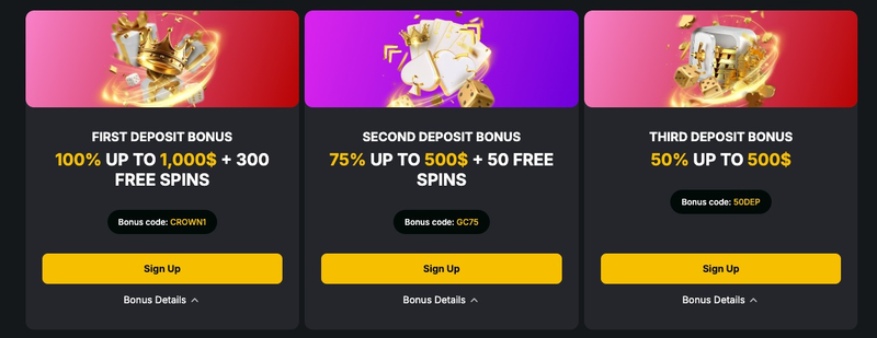 GoldenCrown Casino bonuses